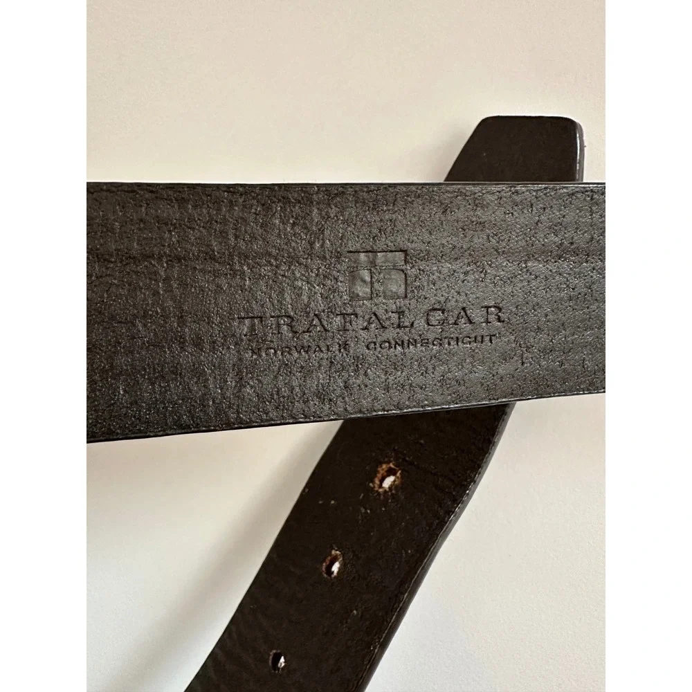 Trafalgar Mens Brown Oil Tanned Vegetable Leather Ribbed Stitched Belt Size 36